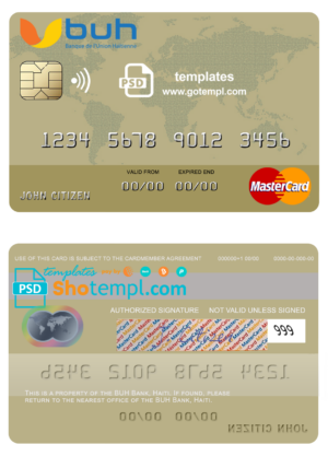 Haiti BUH Bank mastercard template in PSD format, fully editable