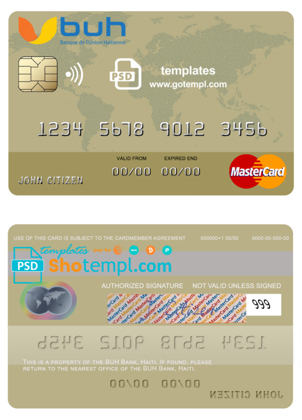 Haiti BUH Bank mastercard template in PSD format, fully editable