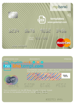 Iceland MP Banki mastercard template in PSD format, fully editable