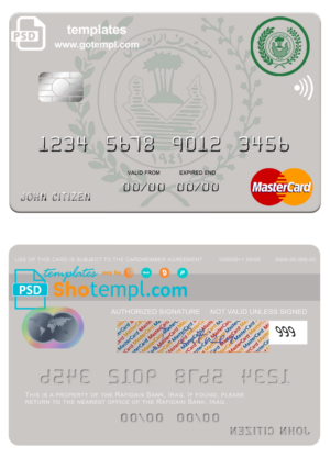 Iraq Rafidain Bank mastercard version 2 template in PSD format, fully editable