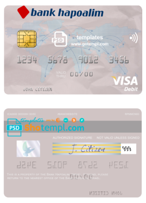 Israel Bank Hapoalim visa card template in PSD format, fully editable