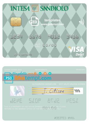 Italy Intesa Sanpaolo visa card fully editable template in PSD format