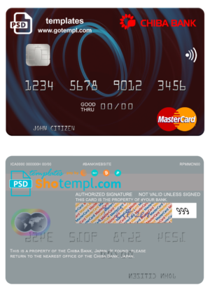 Japan Chiba Bank mastercard fully editable template in PSD format