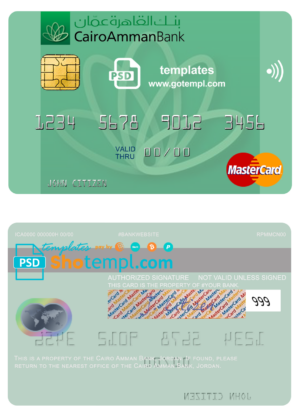 Jordan Cairo Amman Bank mastercard fully editable template in PSD format