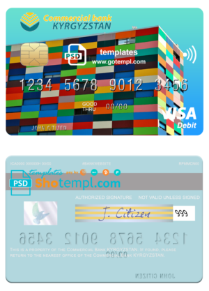 Kyrgyzstan Commercial Bank visa card fully editable template in PSD format