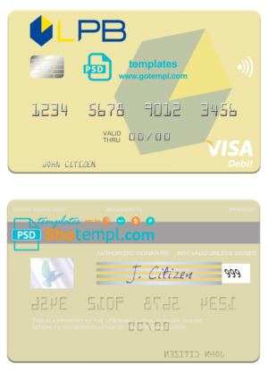 Latvia LPB Bank visa card fully editable template in PSD format