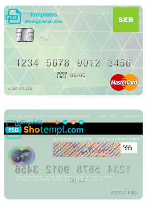Latvia SEB Bank mastercard fully editable template in PSD format
