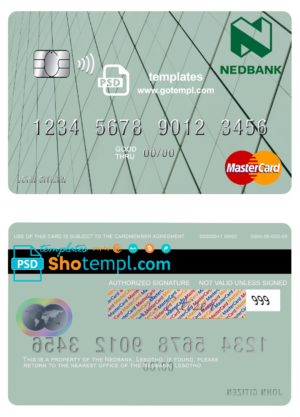 Lesotho Nedbank mastercard fully editable template in PSD format