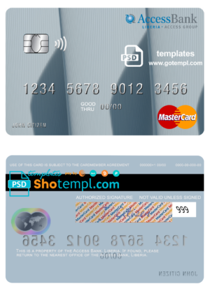 Liberia Access Bank mastercard fully editable template in PSD format