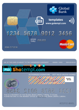 Liberia Global Bank mastercard fully editable template in PSD format