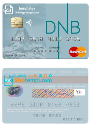 Lithuania DNB Bank mastercard fully editable template in PSD format
