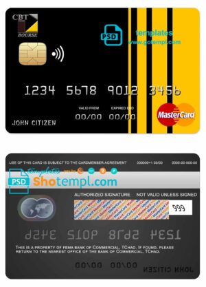 Chad Commercial bank mastercard credit card template in PSD format, fully editable