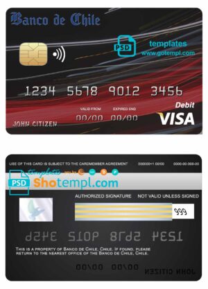 Chile Banco de Chile bank visa credit card template in PSD format, fully editable