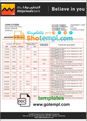 Colombia BBVA bank statement Excel and PDF template (AutoSum)