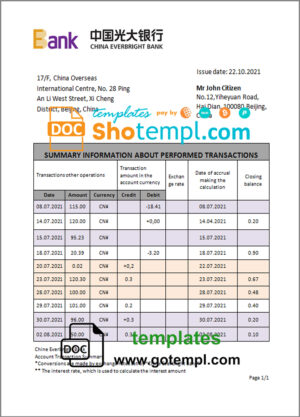 Romania CEC Bank statement template in Word and PDF format