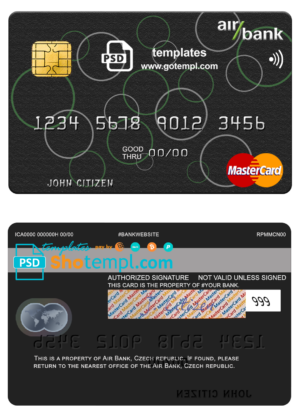 Czech Air Bank mastercard fully editable template in PSD format