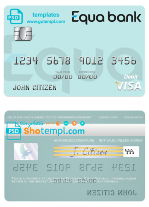 Czech Equa Bank visa debit card fully editable template in PSD format