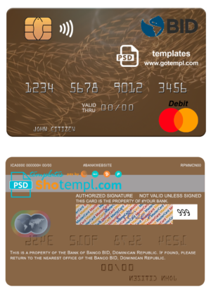 Dominican Republic Banco BID mastercard fully editable template in PSD format