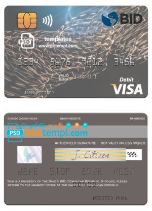 Dominican Republic Banco BID visa card fully editable template in PSD format
