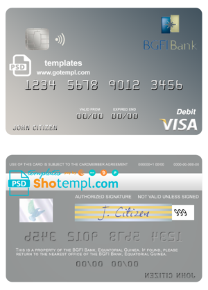 Equatorial Guinea BGFI Bank visa card fully editable template in PSD format
