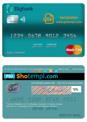 Estonia Bigbank mastercard fully editable template in PSD format
