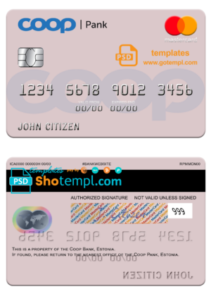 Estonia Coop bank mastercard fully editable template in PSD format