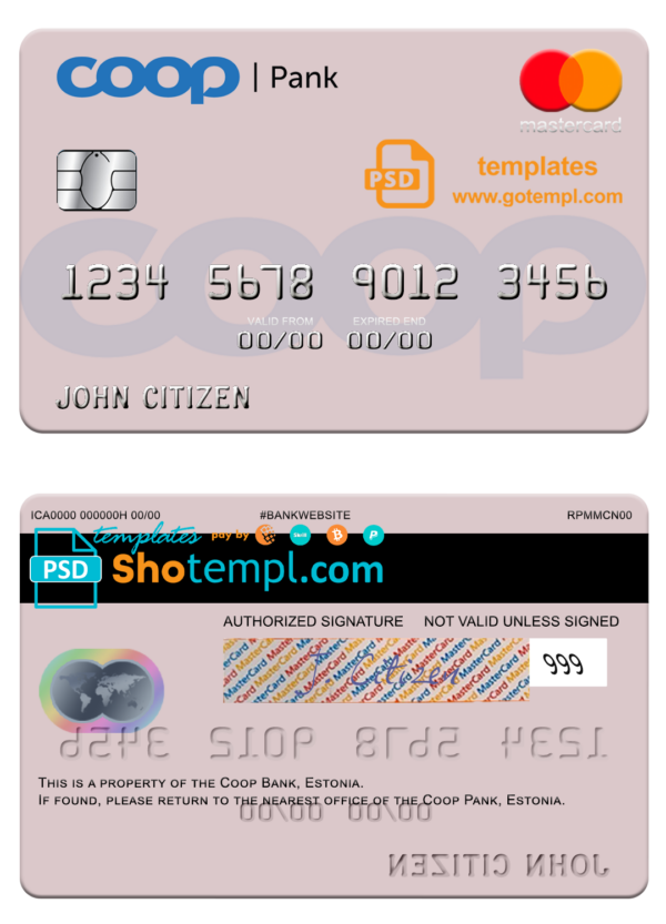 Estonia Coop bank mastercard fully editable template in PSD format