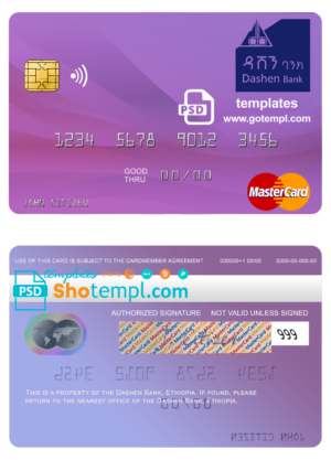 Ethiopia Dashen Bank mastercard fully editable template in PSD format