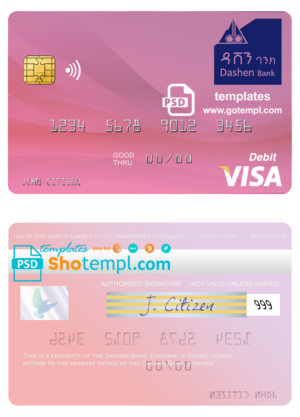 Ethiopia Dashen Bank visa card fully editable template in PSD format