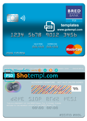 Fiji BRED Bank mastercard fully editable template in PSD format