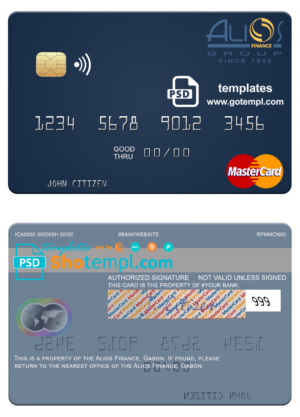 Gabon Alios Finance mastercard fully editable template in PSD format