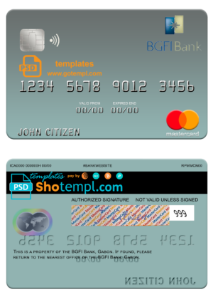 Gabon BGFI Bank mastercard fully editable template in PSD format