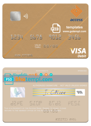 Gambia Access Bank visa card fully editable template in PSD format