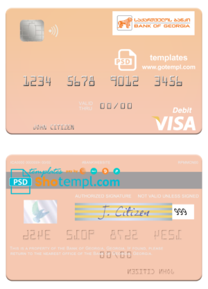 Georgia Bank of Georgia visa card fully editable template in PSD format