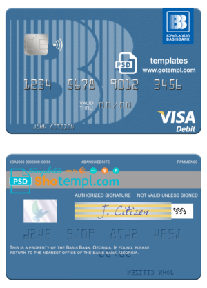 Georgia Basis Bank visa card fully editable template in PSD format