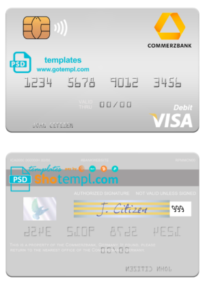 Germany Commerz Bank visa card fully editable template in PSD format