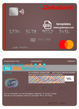 Germany Deka Bank mastercard fully editable template in PSD format