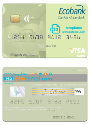 Ghana Ecobank Ghana visa card fully editable template in PSD format