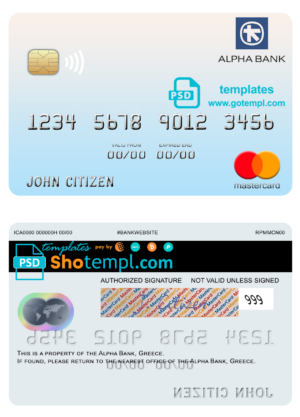 Greece Alpha Bank mastercard fully editable template in PSD format