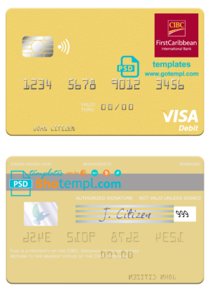 Grenada CBIC visa card fully editable template in PSD format