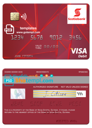 Guyana Bank of Nova Scotia visa card fully editable template in PSD format