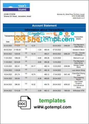 Kenya Co-operative Bank of Kenya bank statement easy to fill template in Excel and PDF format