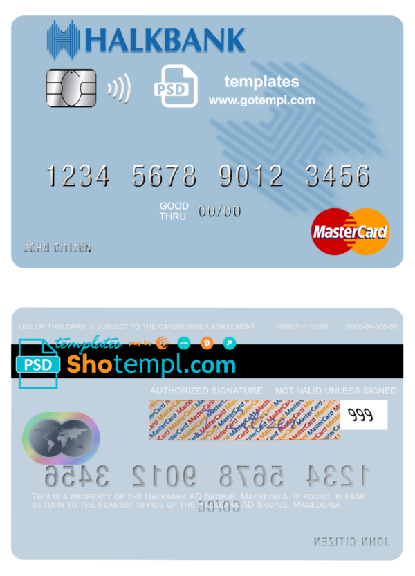 Macedonia Halkbank AD Skopje mastercard fully editable template in PSD format