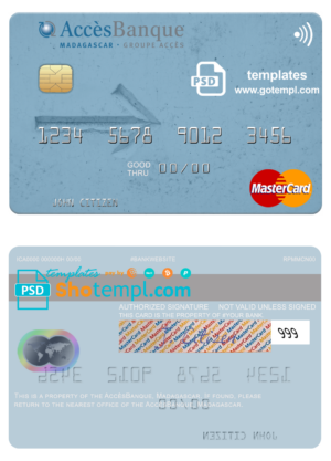 Madagascar AccèsBanque mastercard fully editable template in PSD format