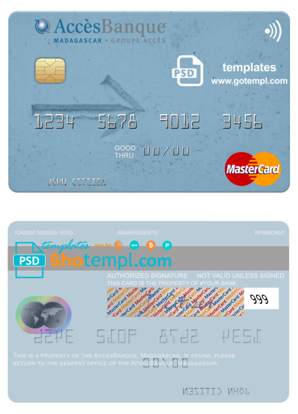 Madagascar AccèsBanque mastercard fully editable template in PSD format