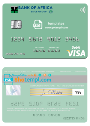Madagascar Bank of Africa visa card fully editable template in PSD format