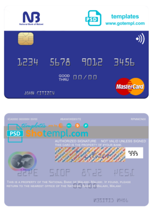 Malawi National Bank mastercard fully editable template in PSD format