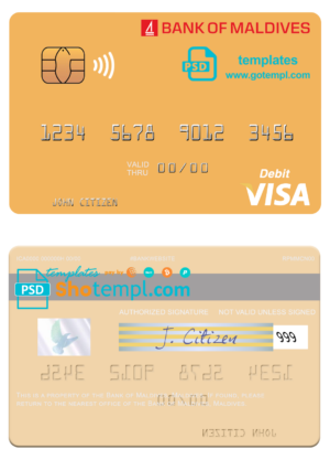 Maldives Bank of Maldives visa credit card fully editable template in PSD format
