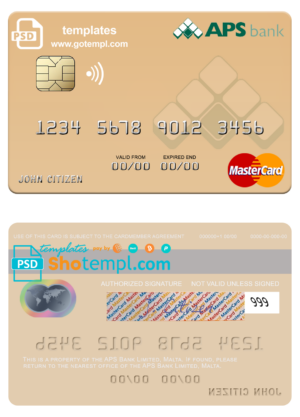 Malta APS Bank Limited mastercard fully editable template in PSD format