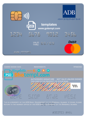 Marshall Islands ADB Bank mastercard fully editable template in PSD format
